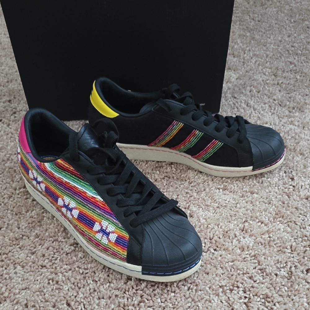 Adidas Women's Colorful Striped Superstar Sneakers